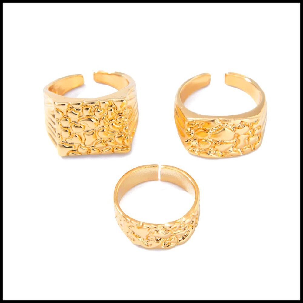 Gold Stackable Knuckle Rings Set, Hammered Geomet… - image 1